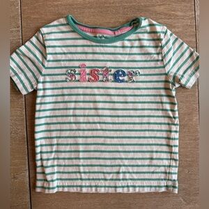 Mini Boden Striped Green and White Sister T-shirt floral